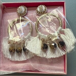 Stella & Dot White and Gold Tassel Earrings